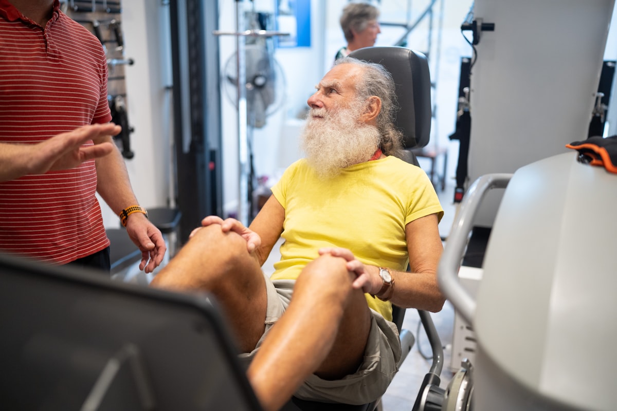 Older man exercising outdoors with confidence